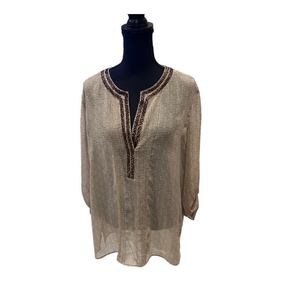 Chico’s Crafted Artisan Emery sheer beaded Top 2 (12US) - Picture 2 of 11